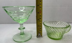 Vintage Uranium Glass Cups Glasses Black Light Glows