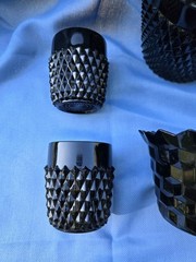 Vintage Indiana Glass Tiara Cameo Black Diamond Point Ice Bucket 4pc Cup & Bowl