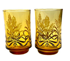7 Libbey Amber Wheat & Ribbon 3.75″ Tall Vintage MCM Juice Glasses – EUC