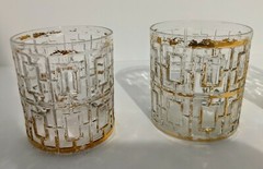 Imperial Glass Shoji Trellis Hollywood Regency MCM 22k Gold Set Of 4 Tumblers