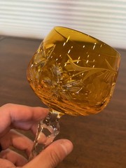 STUNNING VTG LAUSITZER Tangerine Cut To Clear Crystal LA15 Hock Wine Glass 8″H