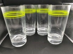 MCM Corelle Corning Coordinates Green Stripe Highball Tumblers Set of 4 Vintage