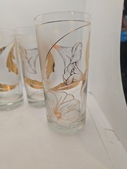 Vtg 4 Culver 22K Gold Frosted Floral Glasses Morning Glory? Mid Century Modern