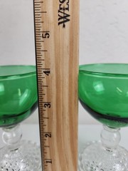 2 Anchor Hocking Glass Forest Green Boopie Bubble Foot Champaign Sherbet 4″