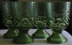 4) Brockway MONTEREY GREEN Avocado Glass WINE or JUICE GOBLETS 4-3/4″ RARE EXC