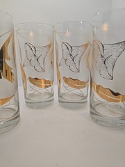 Vtg 4 Culver 22K Gold Frosted Floral Glasses Morning Glory? Mid Century Modern