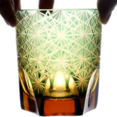 Whiskey Glasses Tumbler Hand Cut Crystal Colored Glass Edo Kiriko 9oz Green