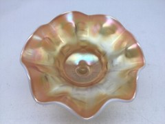 Dugan Coin Spot Carnival Glass Marigold Ruffled Edge Compote