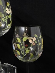 Lenox Butterfly Meadow Hand Painted Wine Glasses Ladybug Flowers Four (4) 9”