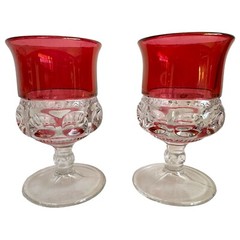 Set 4 Tiffin King’s Crown Thumbprint Ruby Red Flashed Top & Bottom Water Goblets