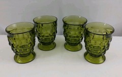 4 Vintage Indiana Whitehall Footed Juice Glasses Parfait Cups Olive Green 4.25″