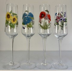 4 Botanic Garden Flowers Portmeirion 12 Oz Glassware Champagne Cocktail Glasses