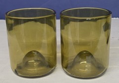 Upcycled Handmade 4 pc Green Tumblers Drinking Glasses Made From Wine Bottles
