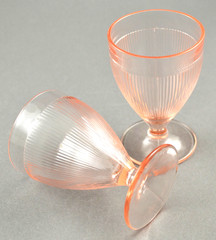Set of 2 Jeannette Depression Glass Homespun Pink Juice Ftd Tumblers