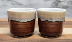Vintage Stoneware Saki Cups Shot Glasses Brown Glaze Two Tone