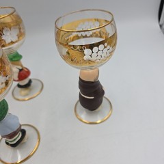 Vintage Goebel Hummel Figurine Stem 4 Wine Glasses, 14K Gold Trim, Germany