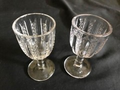 ANTIQUE KOKOMO GLASS EAPG STARS & STRIPES (#209) 2 SHERRY CORDIALS C1889-1905