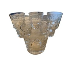 Set of 6 Vintage Glass Tumblers 7 oz Etched Design 3 1/4″h x 3 1/4″d