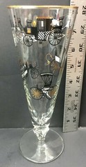 Black White & Gold Carriages Curio Footed Pilsner Beer Glass Libbey Vintage