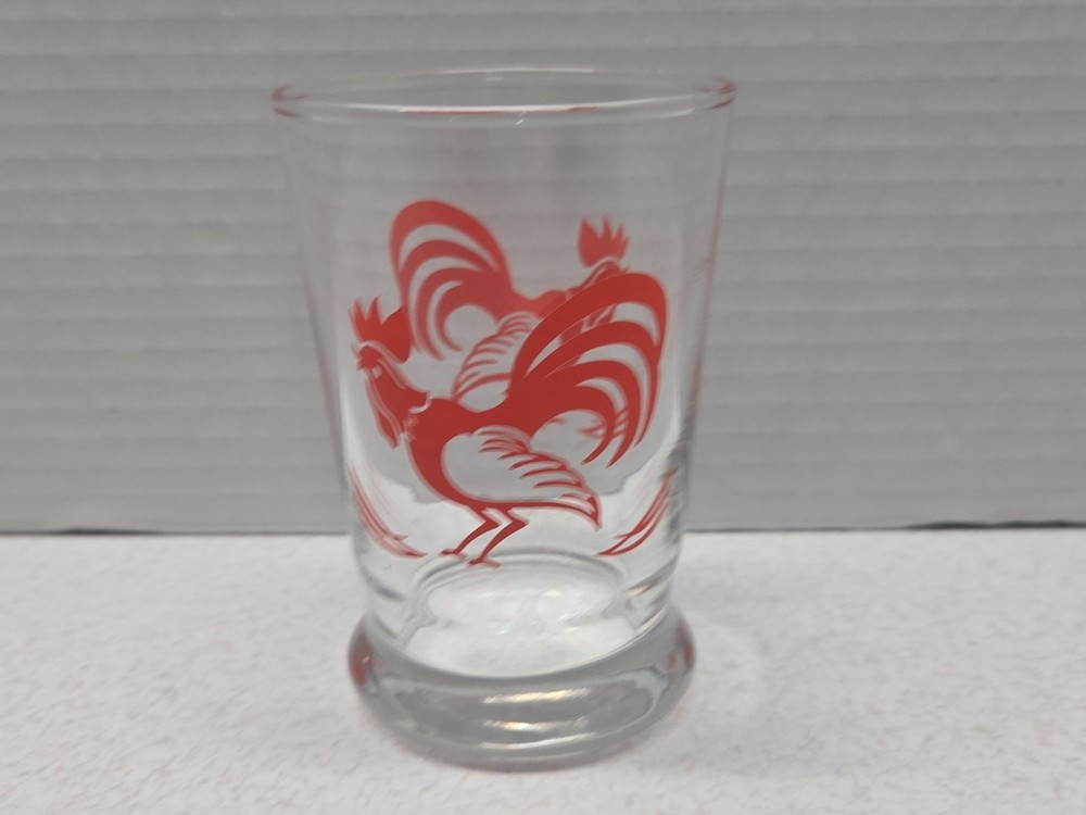 Vintage 1950s Red Rooster Juice Glass Libbey MCM Barware 4” Tall Farmhouse