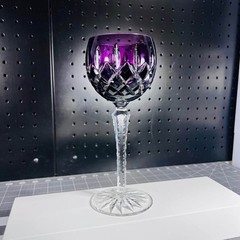 AJKA Crystal ARABELLA Amethyst Purple Cut to Clear Hock Wine Glass 8.25″ Hungary
