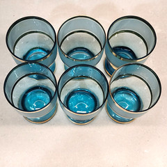 Vintage Bohemian Turquoise Gold Striped Cordial Shot Glasses (Set of 6)