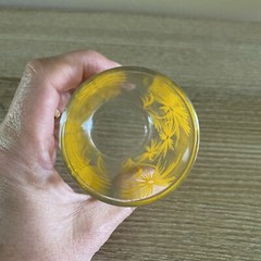 Vintage Swanky Swigs 3 1/2″ Glass Yellow Flowers Good Condition