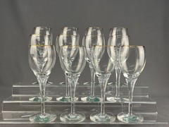 12 Vintage Lenox Erica Clear Crystal Gold Trim 7 3/4″ Wine Glasses; NEW