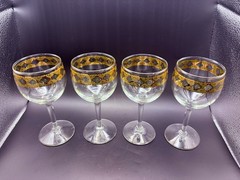 Culver Valencia Wine Glasses 22K Gold Green Jewel Hollywood Regency EUC Set of 4