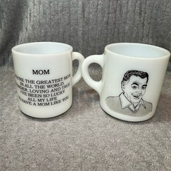 Vintage Milk Glass Coffee Mug Set Greatest Mom & Dad Caricature Design