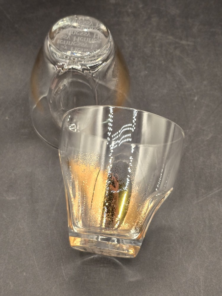 2 Etched HENNESSY BACCARAT Gold Flash Cognac Old Fashion Rocks Barware EUC