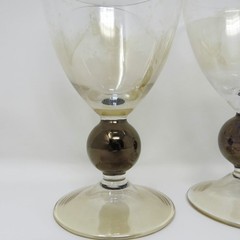 Set of 3 Vtg Krosno Poland Amber Bronze Ball Wine Glasses Water Goblets