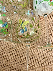 VTG Lenox Butterfly Meadow Hand Painted Crystal Wine Glasses Goblet Set of 7
