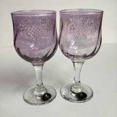 Cristalleria Fumo Wine Glasses Pastel Multicolor Etched Goblets Stemmed Set Of 6