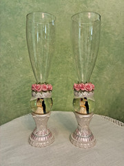 Rare 2 Wedding Bride Groom Snow Globe Champagne Flute Glasses
