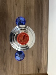 Vintage Hazel Atlas angel fish ritz blue cocktail shaker 2 Glasses 30s heavy