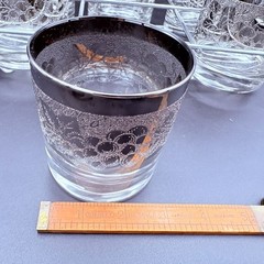 Vintage MCM Silver Ombre Double Old Fashioned Glasses With Carrier Set Of 6