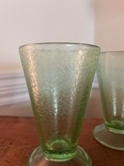 Green Depression Glass Uranium Crackle Textured Pedestal Tumblers Set Of 5