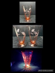 Rare 1930s TIFFEN Pink Panel Optic Elegant Glass Footed Parfait Etched GLOWS 5”