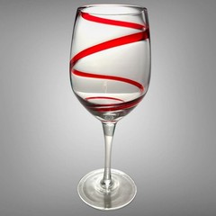 Pier 1 Imports Red Swirline Wine Glasses Goblets 8.75” Tall Hand Blown Set of 4