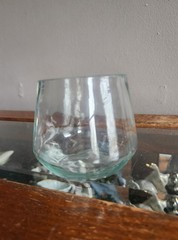 Vintage Clear Whisky or Stemless Wine Glass • 3″ Tall