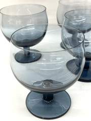 6 Block Capers Blue Goblets Glasses Smoke Navy 14 oz Mid Century Modern