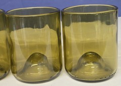 Upcycled Handmade 4 pc Green Tumblers Drinking Glasses Made From Wine Bottles