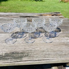 6 Vintage Crystal Fostoria American Cubist Stemmed Champagne/Sherbert Glasses