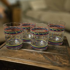 4 Vintage Culver Polka Dot Stripe Fiesta Festive Rocks Old Fashioned Glasses Set