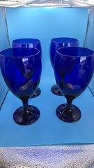 4 Libbey Premiere Cobalt Iced Tea Glasses Set Vintage Blue Teardrop Stemware Lot