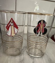 Vintage King & Queen Deck of Playing Cards Symbols Clear Glass Tumblers MCM