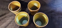 4 ADA clay Frankoma Pottery Tumblers – Prairie Green Wagon Wheel 80c