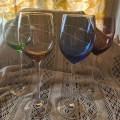 Lenox Tuscany Seasons (4) Water Goblets, 9¼» SET- Blue Amber Green Purple