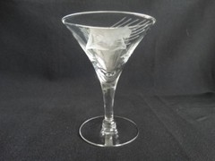 Javit Glass Grey Wheel Cut Fine Wheat 3.8oz Liquor Cocktail Stem Very Good Cond.